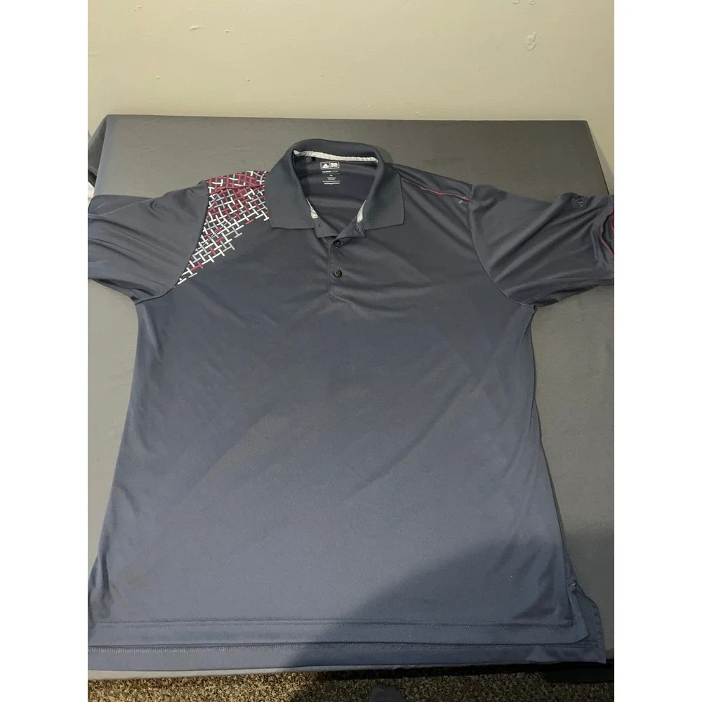 Adidas Golf ClimaCool Polo Shirt Mens XL Navy Blue Geometric Shoulder Graphic